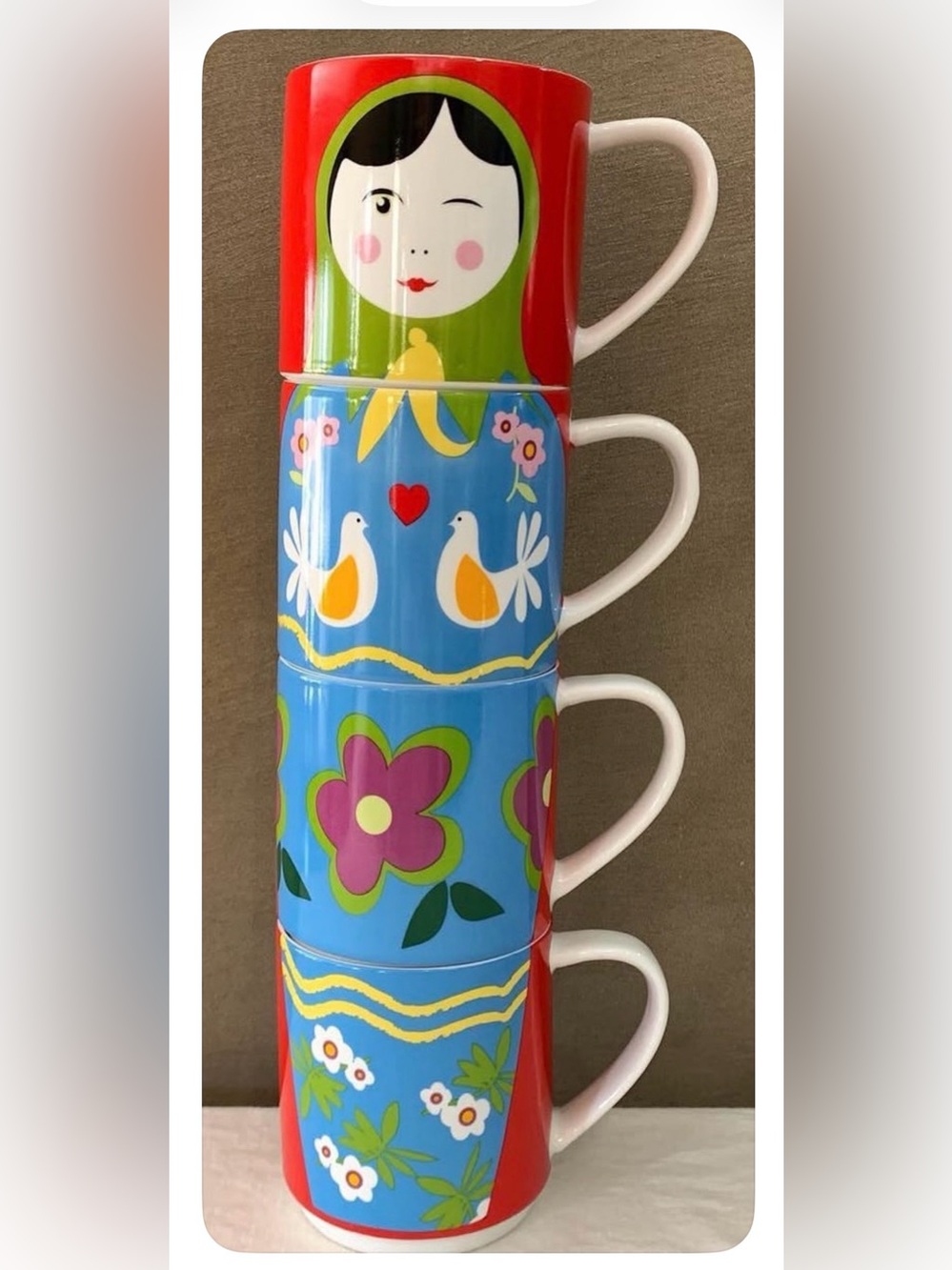 Maxwell & Williams "You're a Doll" Babushka/ Matryoshka Stackable Mugs Colorful
